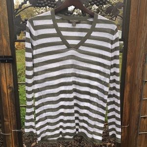 Tommy Bahama EUC gray and white striped linen blend shirt size S